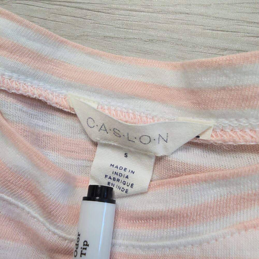Caslon Pink/White Striped T-shirt WMNs S Crew Neck Loose Fit Short Sleeve Cotton - Picture 5 of 7